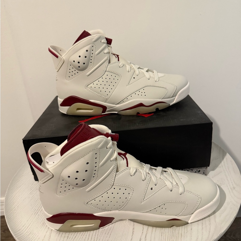 Air Jordan 6 Retro White and Maroon Sneakers